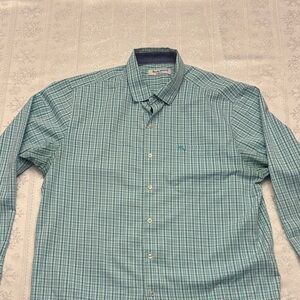 Tommy Bahama Men's Green and Blue Plaid Shirt size L